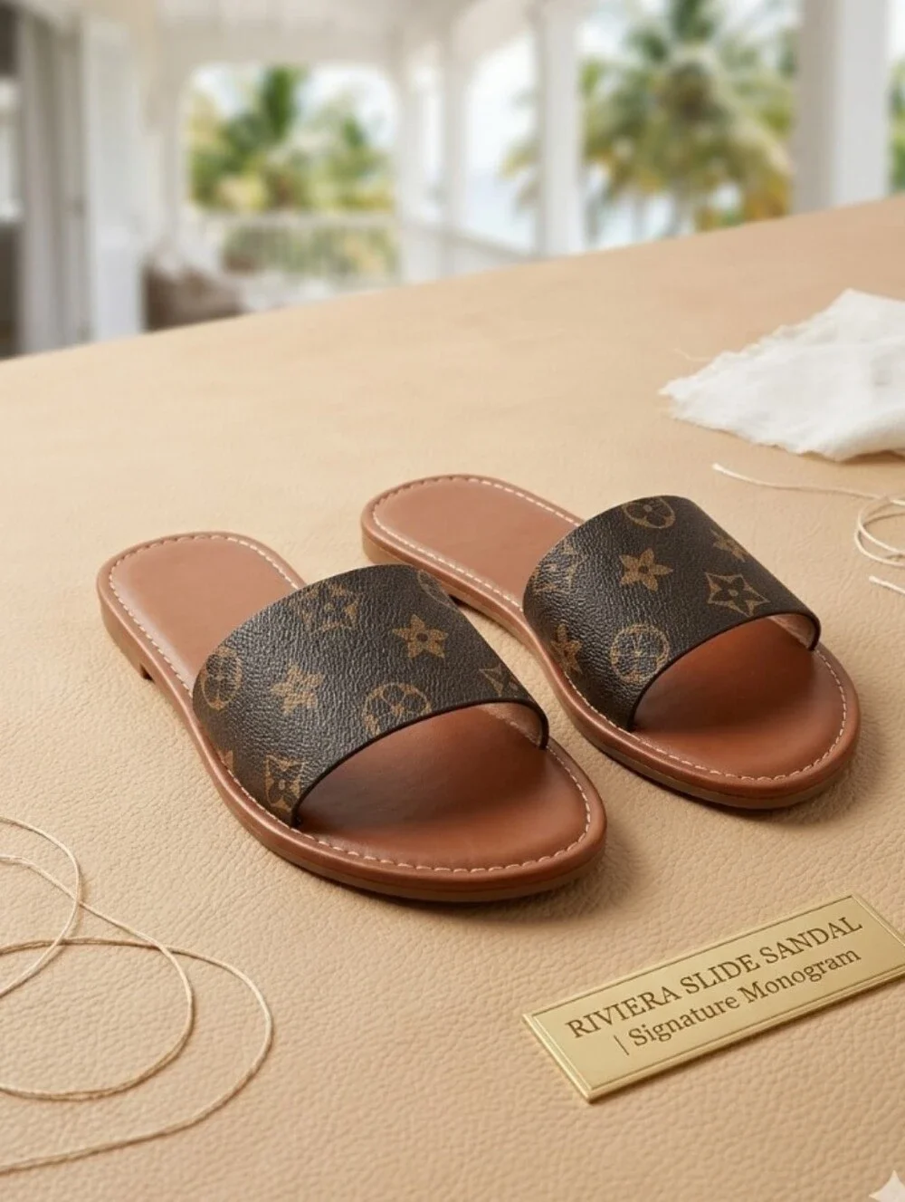 Louis Vuitton Monogram Brown Riviera Slide Sandals